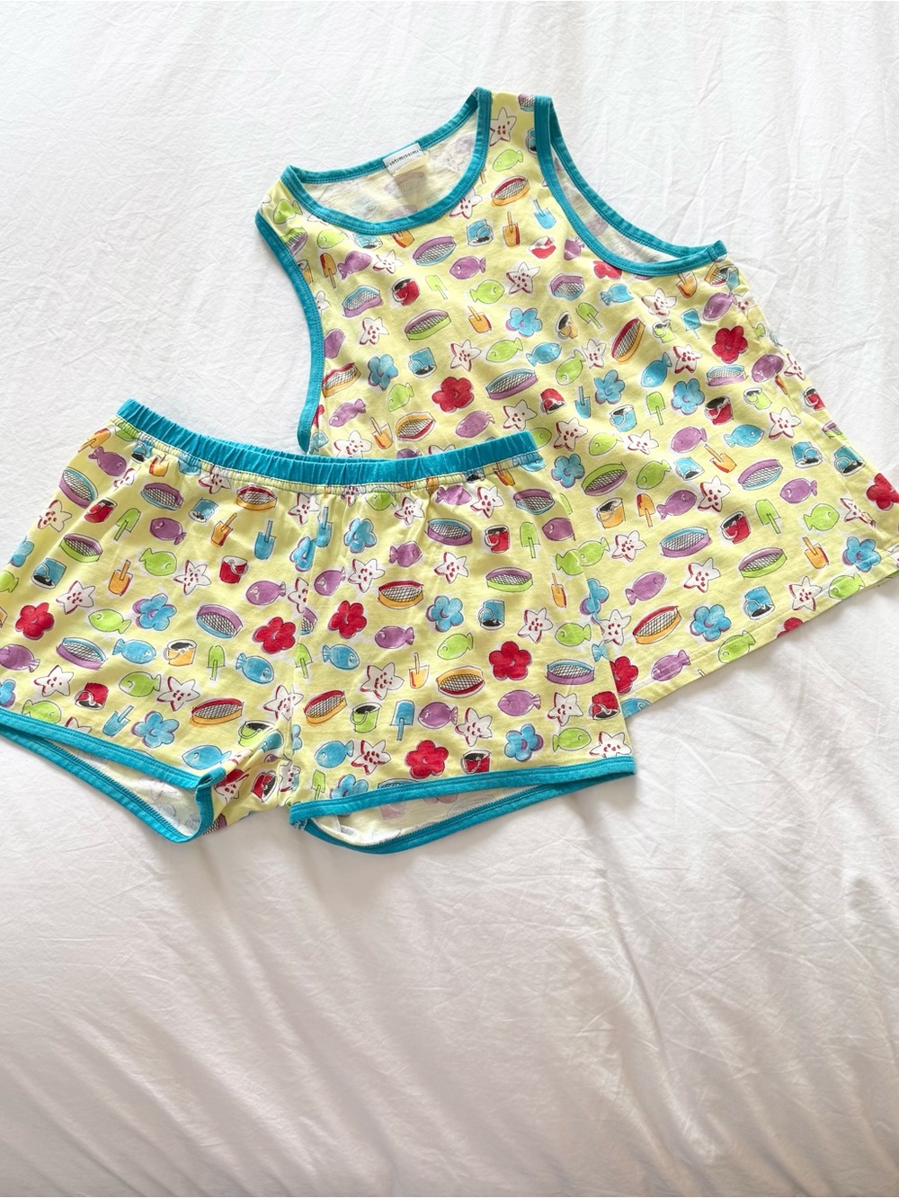 Vintage Y2K Intimissimi Cotton Pajama Set Novelty Print Tank & Shorts Small